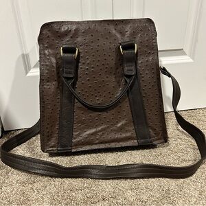 Large Brown Faux Ostrich Leather Shoulder Messenger Bag